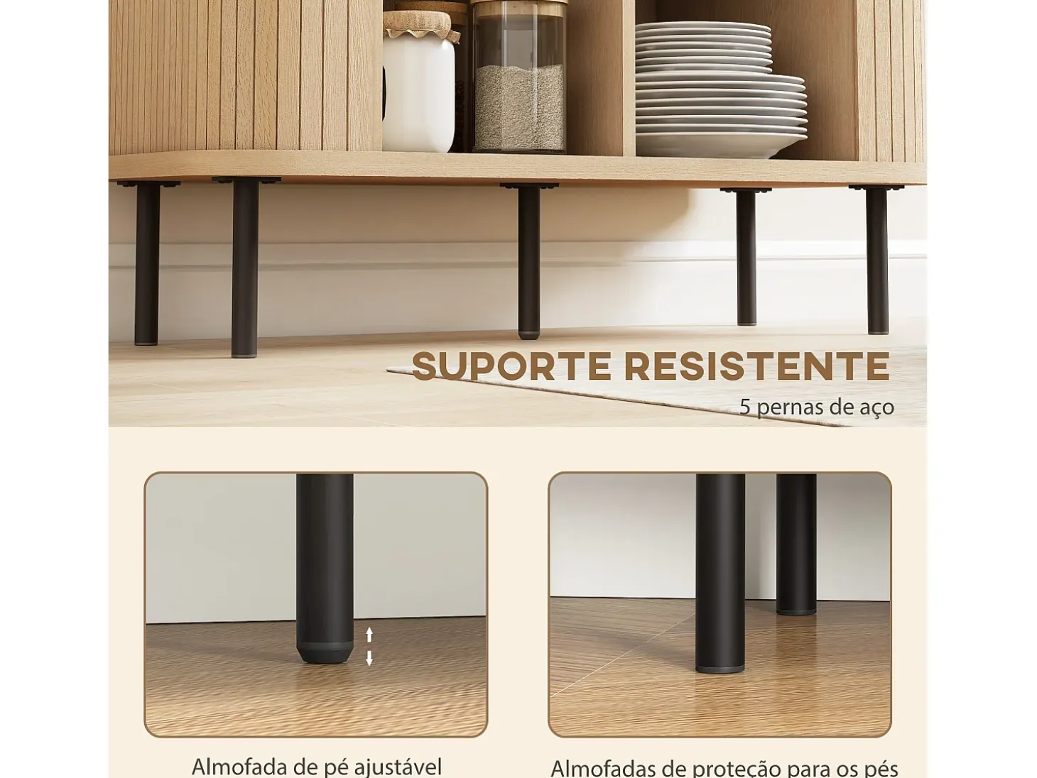 Aparador Latvia Homcom puertas correderas + 5 patas natural 75x90x40 cm