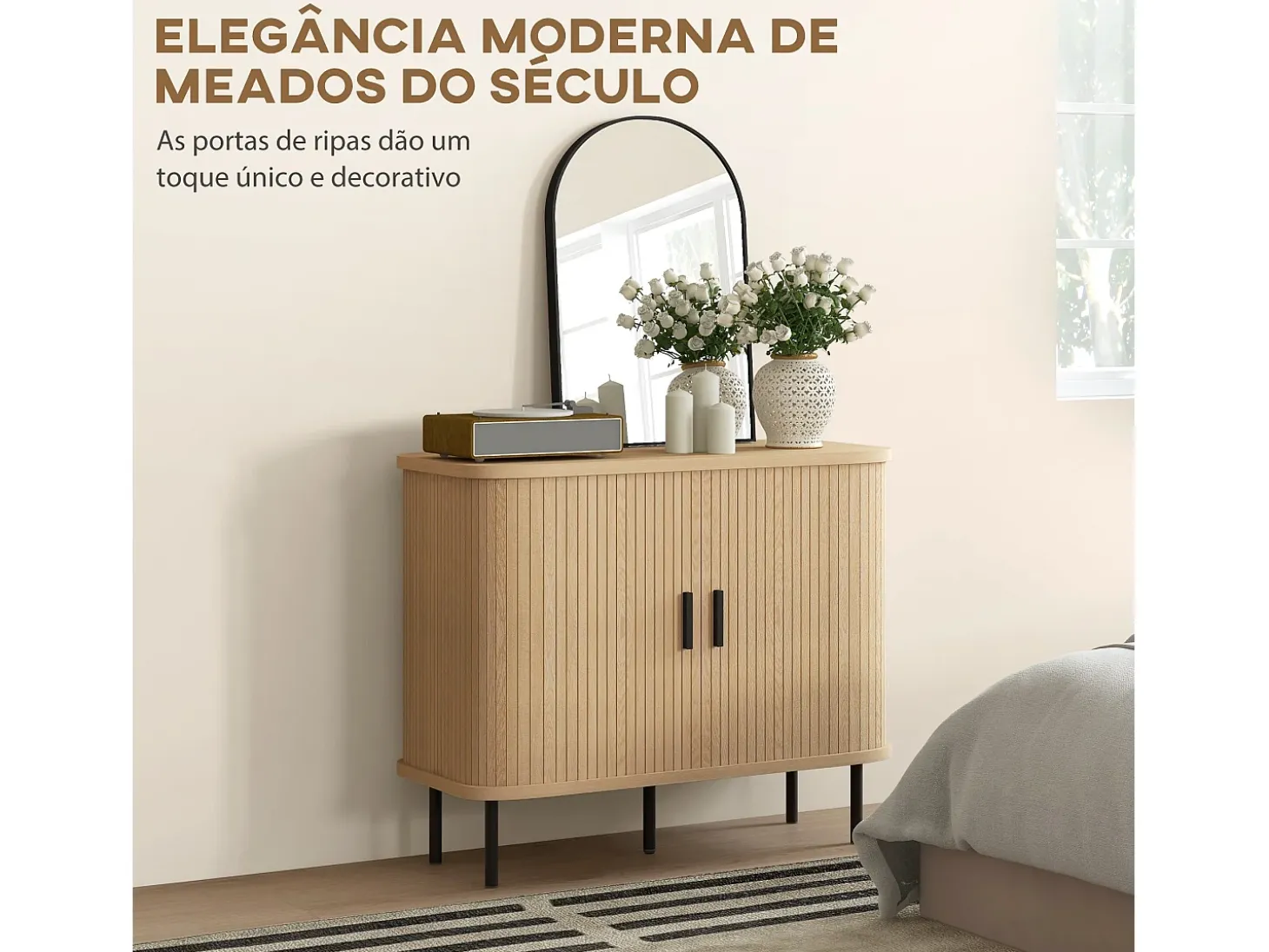Aparador Latvia Homcom puertas correderas + 5 patas natural 75x90x40 cm