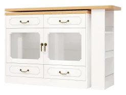 Aparador LED, aparador blanco con tapa giratoria, 2 puertas y 4 cajones de almacenamiento - MDF