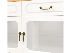 Aparador LED, aparador blanco con tapa giratoria, 2 puertas y 4 cajones de almacenamiento - MDF