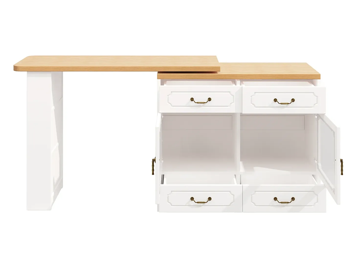 Aparador LED, aparador blanco con tapa giratoria, 2 puertas y 4 cajones de almacenamiento - MDF