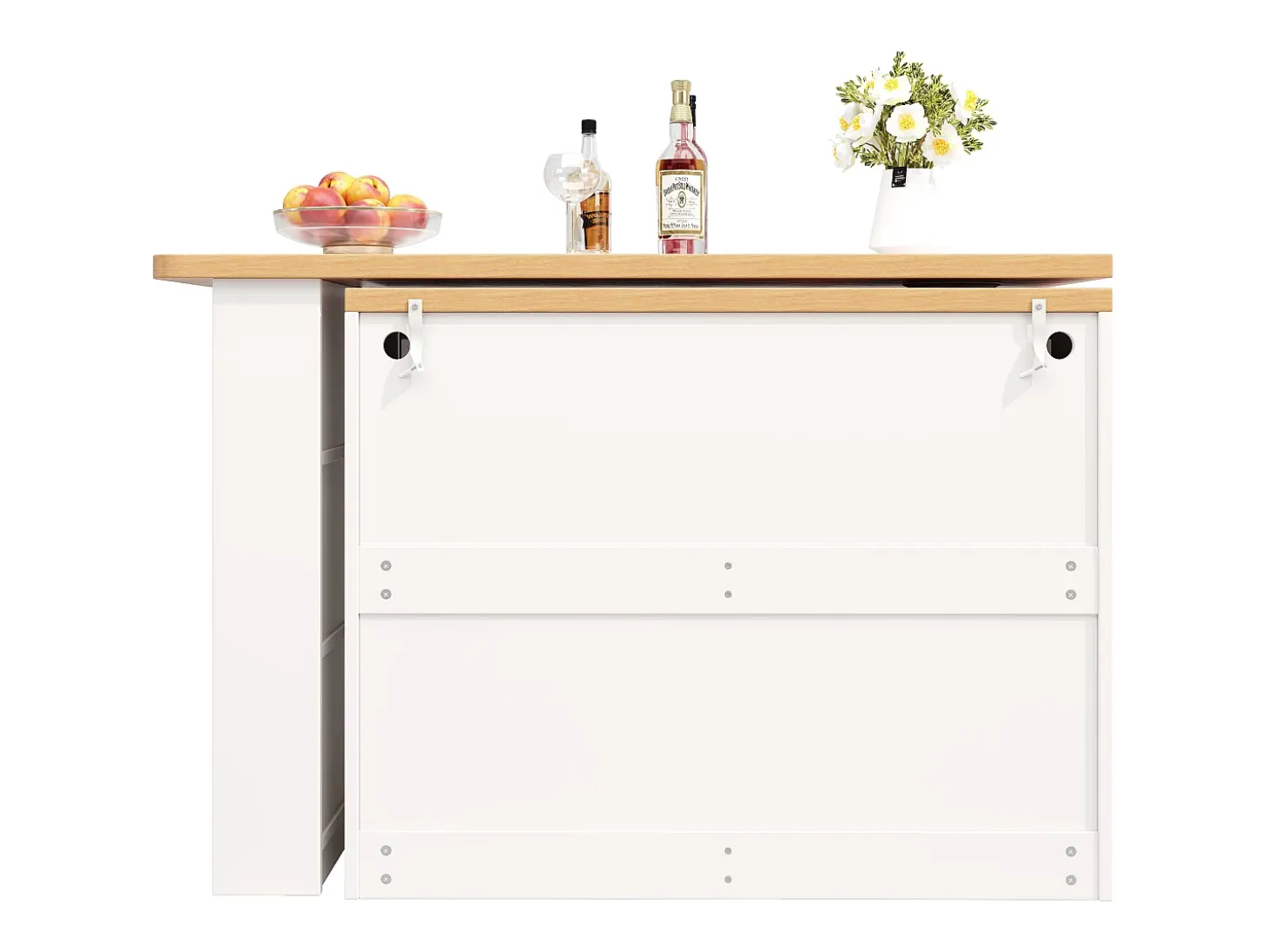 Aparador LED, aparador blanco con tapa giratoria, 2 puertas y 4 cajones de almacenamiento - MDF