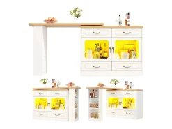 Aparador LED, aparador blanco con tapa giratoria, 2 puertas y 4 cajones de almacenamiento - MDF