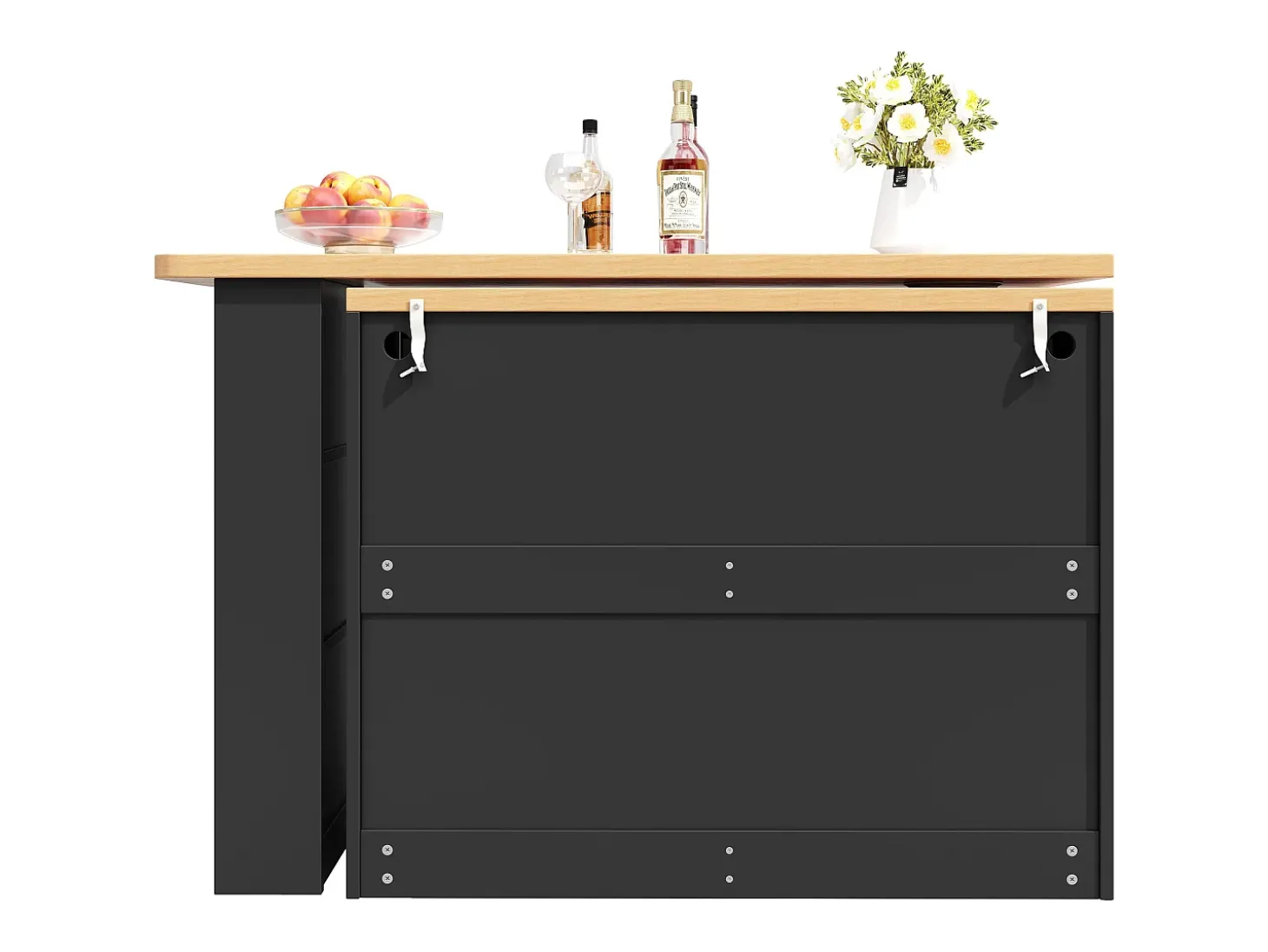 Aparador LED, aparador negro con tapa giratoria, 2 puertas y 4 cajones de almacenamiento - MDF