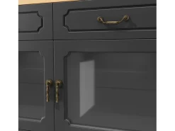 Aparador LED, aparador negro con tapa giratoria, 2 puertas y 4 cajones de almacenamiento - MDF