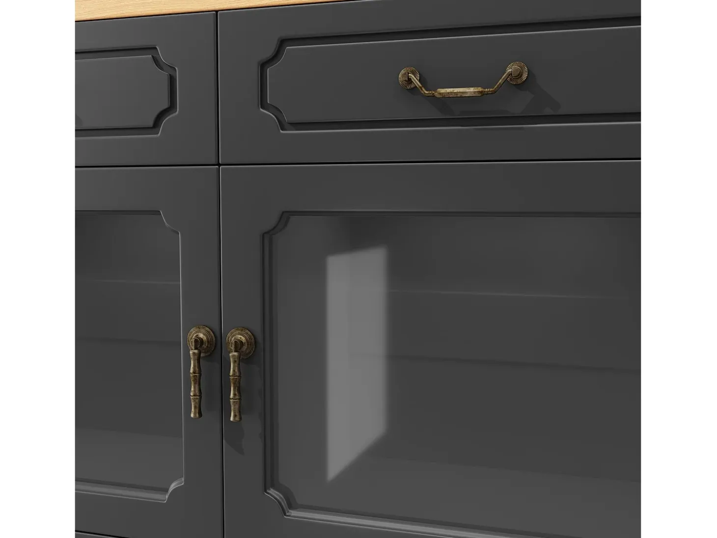 Aparador LED, aparador negro con tapa giratoria, 2 puertas y 4 cajones de almacenamiento - MDF