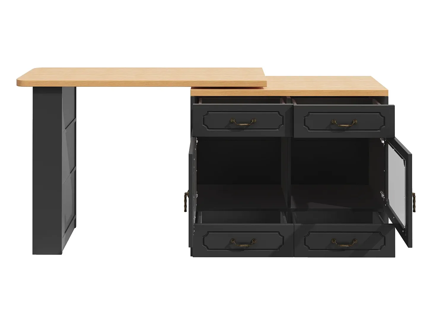 Aparador LED, aparador negro con tapa giratoria, 2 puertas y 4 cajones de almacenamiento - MDF