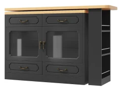 Aparador LED, aparador negro con tapa giratoria, 2 puertas y 4 cajones de almacenamiento - MDF
