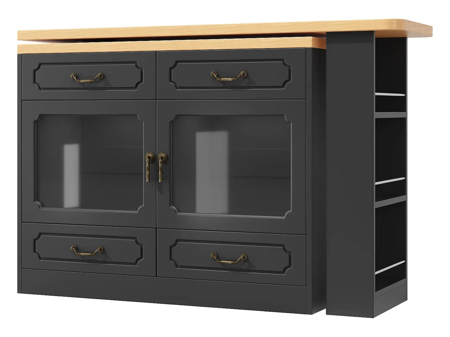 Aparador LED, aparador negro con tapa giratoria, 2 puertas y 4 cajones de almacenamiento - MDF