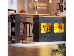 Aparador LED, aparador negro con tapa giratoria, 2 puertas y 4 cajones de almacenamiento - MDF