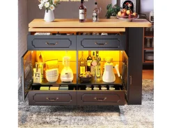 Aparador LED, aparador negro con tapa giratoria, 2 puertas y 4 cajones de almacenamiento - MDF