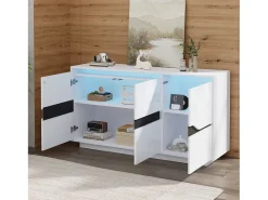 Aparador LED con 3 puertas de almacenamiento y estantes ajustables – Blanco y negro