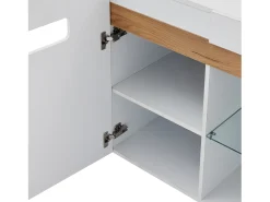 Aparador LED con 3 puertas y 1 estante de vidrio – Blanco y madera natural