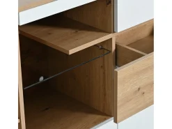 Aparador LED 160x40x77cm, Mueble con 2 Puertas, 4 Cajones, Estante de Cristal, Mueble de Salón Aspecto Madera Mueble Multiusos - Blanco