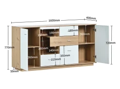 Aparador LED 160x40x77cm, Mueble con 2 Puertas, 4 Cajones, Estante de Cristal, Mueble de Salón Aspecto Madera Mueble Multiusos - Blanco