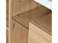 Aparador LED 160x40x77cm, Mueble con 2 Puertas, 4 Cajones, Estante de Cristal, Mueble de Salón Aspecto Madera Mueble Multiusos - Blanco