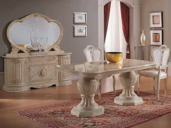 Aparador Lesly de 168 cm con 4 puertas y 1 cajón en madera lacada beige brillante y efecto mármol ónix