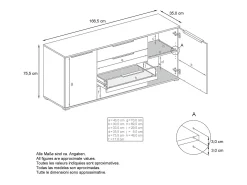 Aparador Linio V2 – Mueble moderno con 2 puertas y 4 cajones, blanco mate/antracita mate, 166,5 x 75,5 x 35 cm (An x Al x P) – Mueble auxiliar buffet armario