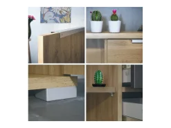 Aparador Linio V2 – Mueble moderno con 2 puertas y 4 cajones, Roble Evoke/blanco de alto brillo, 166,5 x 75,5 x 35 cm (An x Al x P) – Mueble auxiliar buffet armario