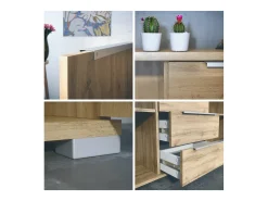 Aparador Linio V1, Mueble con 2 puertas y 4 cajones, Roble Evoke / antracita mate (138,5 x 75,5 x 35 cm)