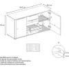 Aparador Linio V1, Mueble con 2 puertas y 4 cajones, blanco mate / gris arena de alto brillo (138,5 x 75,5 x 35 cm)