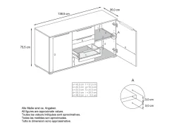 Aparador Linio V1, Mueble con 2 puertas y 4 cajones, blanco mate / gris arena de alto brillo (138,5 x 75,5 x 35 cm)
