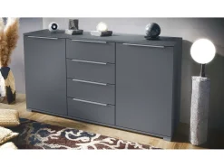 Aparador Linio V1, Mueble con 2 puertas y 4 cajones, antracita mate / antracita mate (138,5 x 75,5 x 35 cm)
