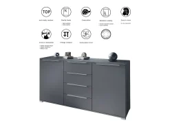 Aparador Linio V1, Mueble con 2 puertas y 4 cajones, antracita mate / antracita mate (138,5 x 75,5 x 35 cm)