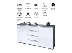 Aparador Linio V1, Mueble con 2 puertas y 4 cajones, antracita mate / negro mate (138,5 x 75,5 x 35 cm)