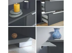 Aparador Linio V1, Mueble con 2 puertas y 4 cajones, antracita mate / crema de alto brillo (138,5 x 75,5 x 35 cm)