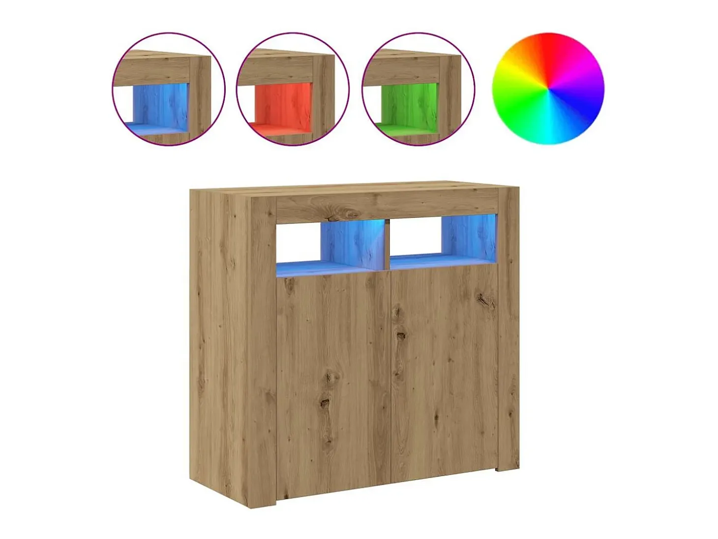 Aparador luces LED madera ingeniería roble artisan 80x35x75 cm