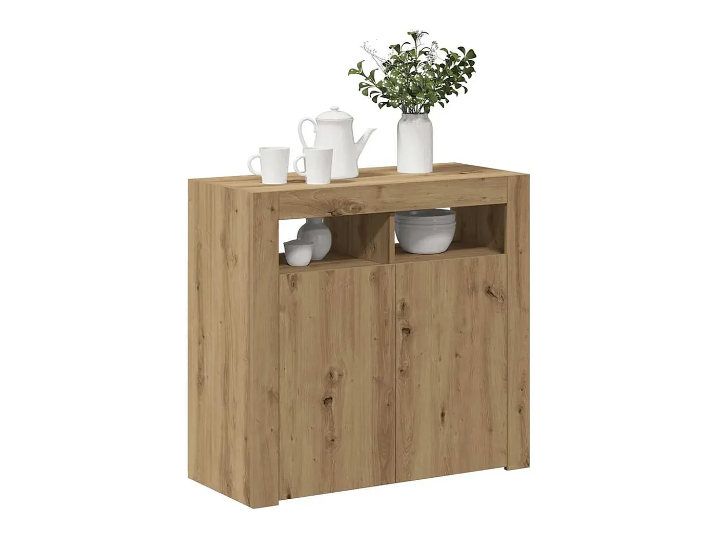 Aparador luces LED madera ingeniería roble artisan 80x35x75 cm