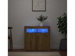 Aparador luces LED madera ingeniería roble artisan 80x35x75 cm