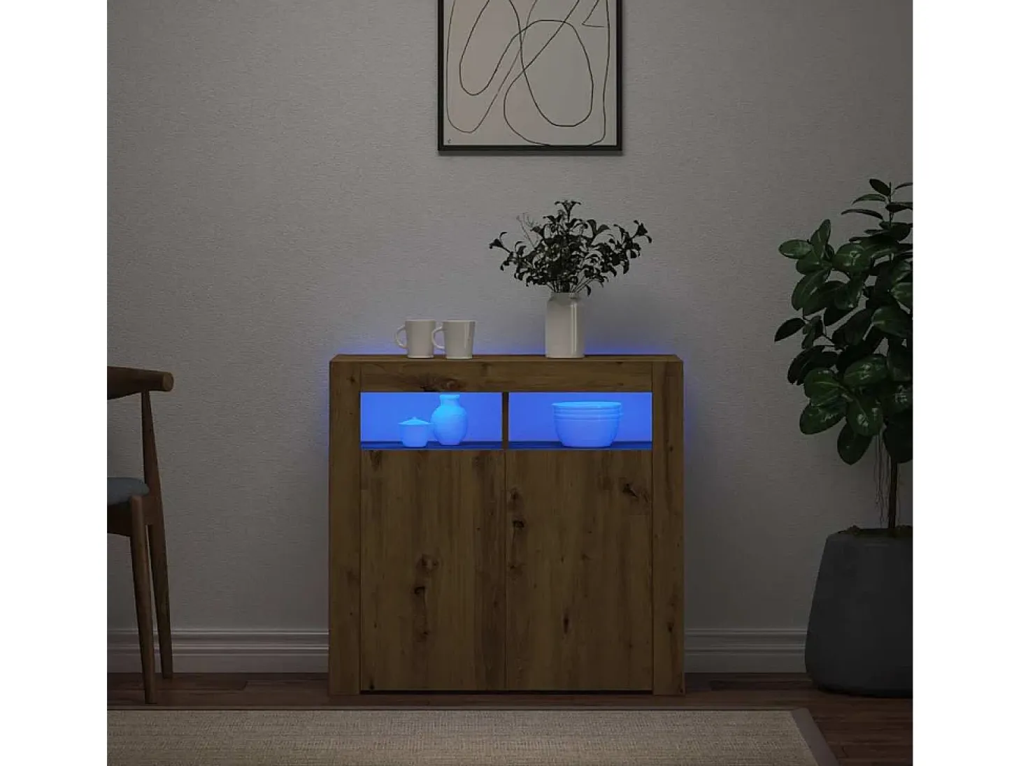 Aparador luces LED madera ingeniería roble artisan 80x35x75 cm