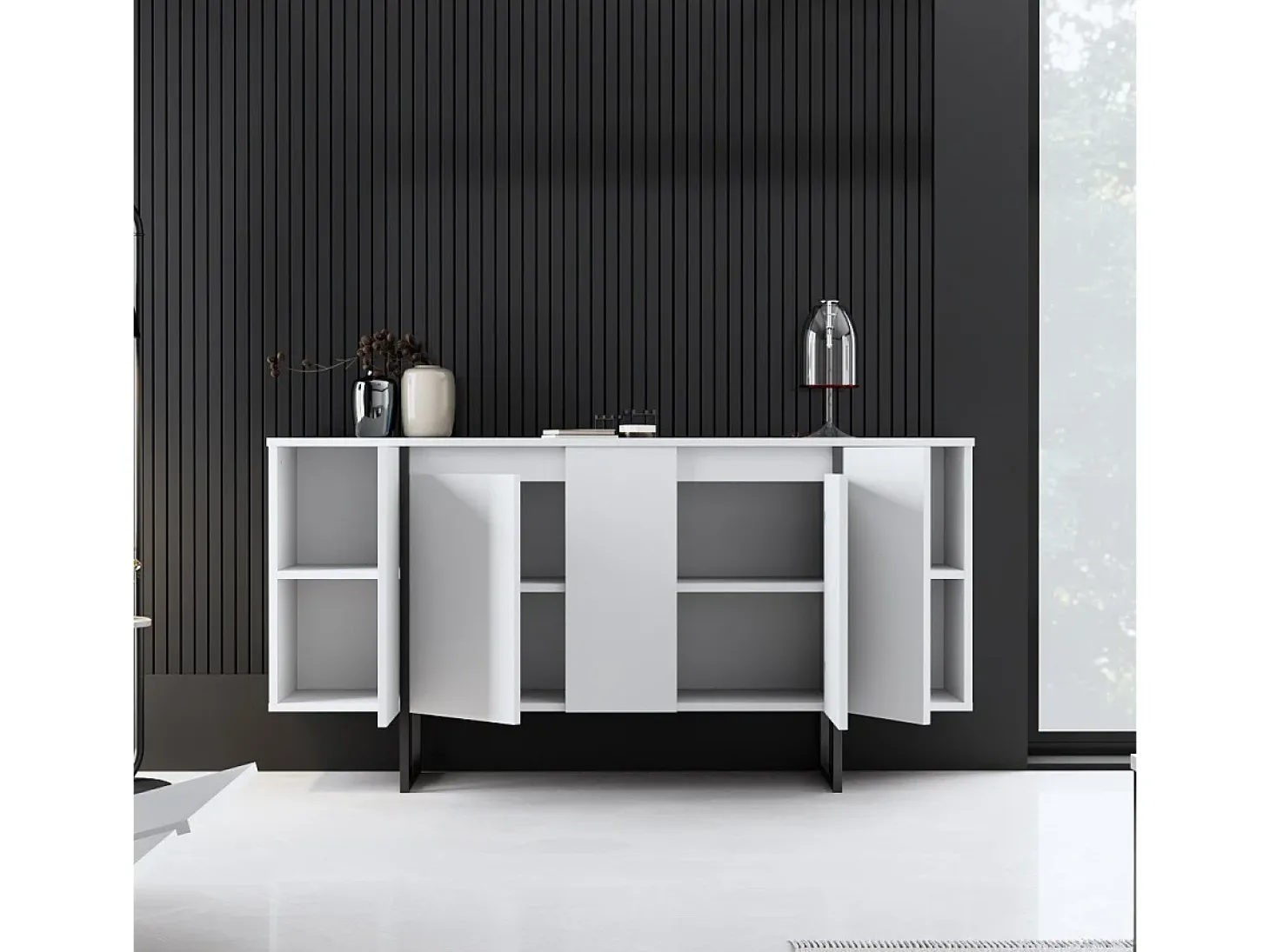 Aparador Luxe Blanco Negro 160x35x80 cm