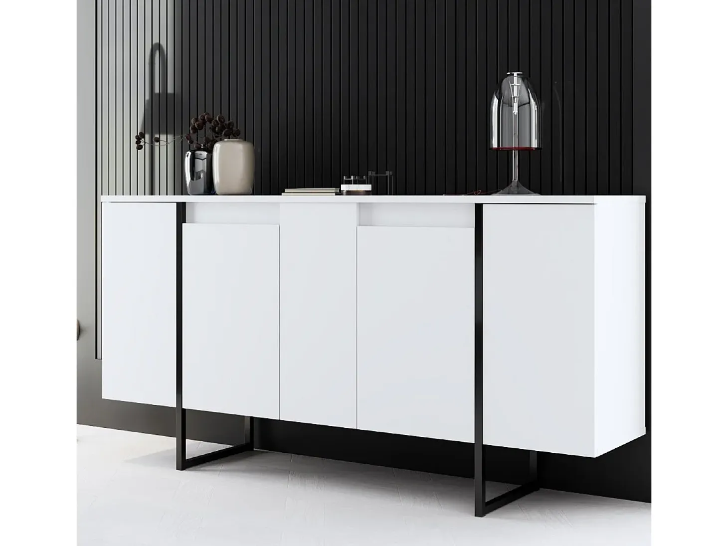 Aparador Luxe Blanco Negro 160x35x80 cm