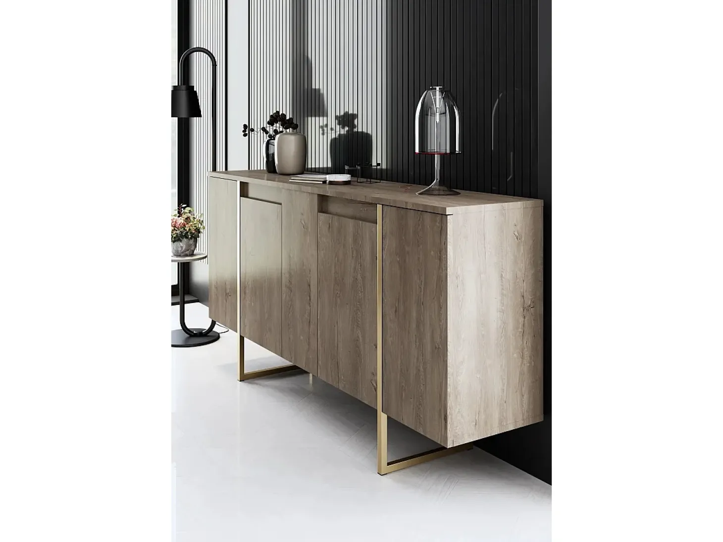 Aparador Luxe color nogal dorado160x35x80 cm