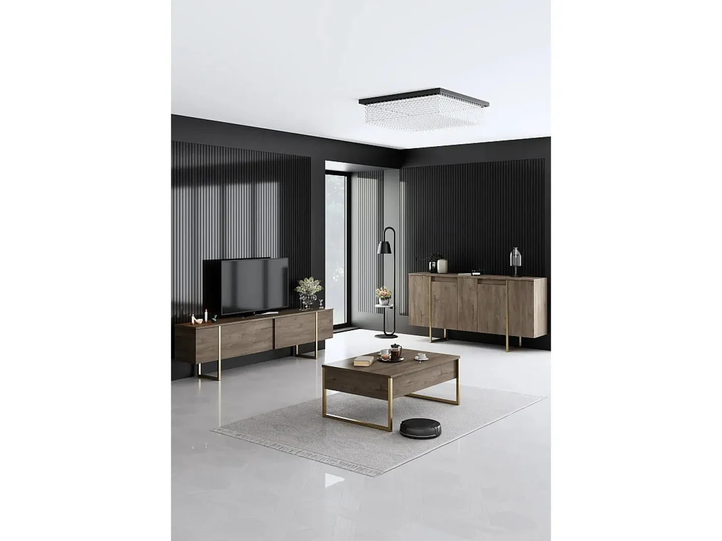 Aparador Luxe color nogal dorado160x35x80 cm