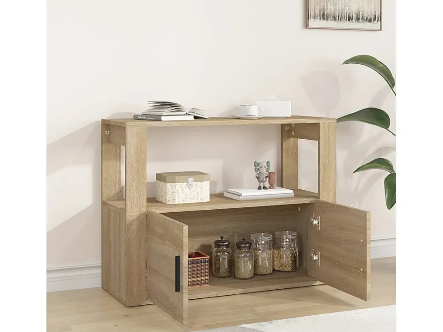 Aparador madera contrachapada color roble Sonoma 80x30x60 cm