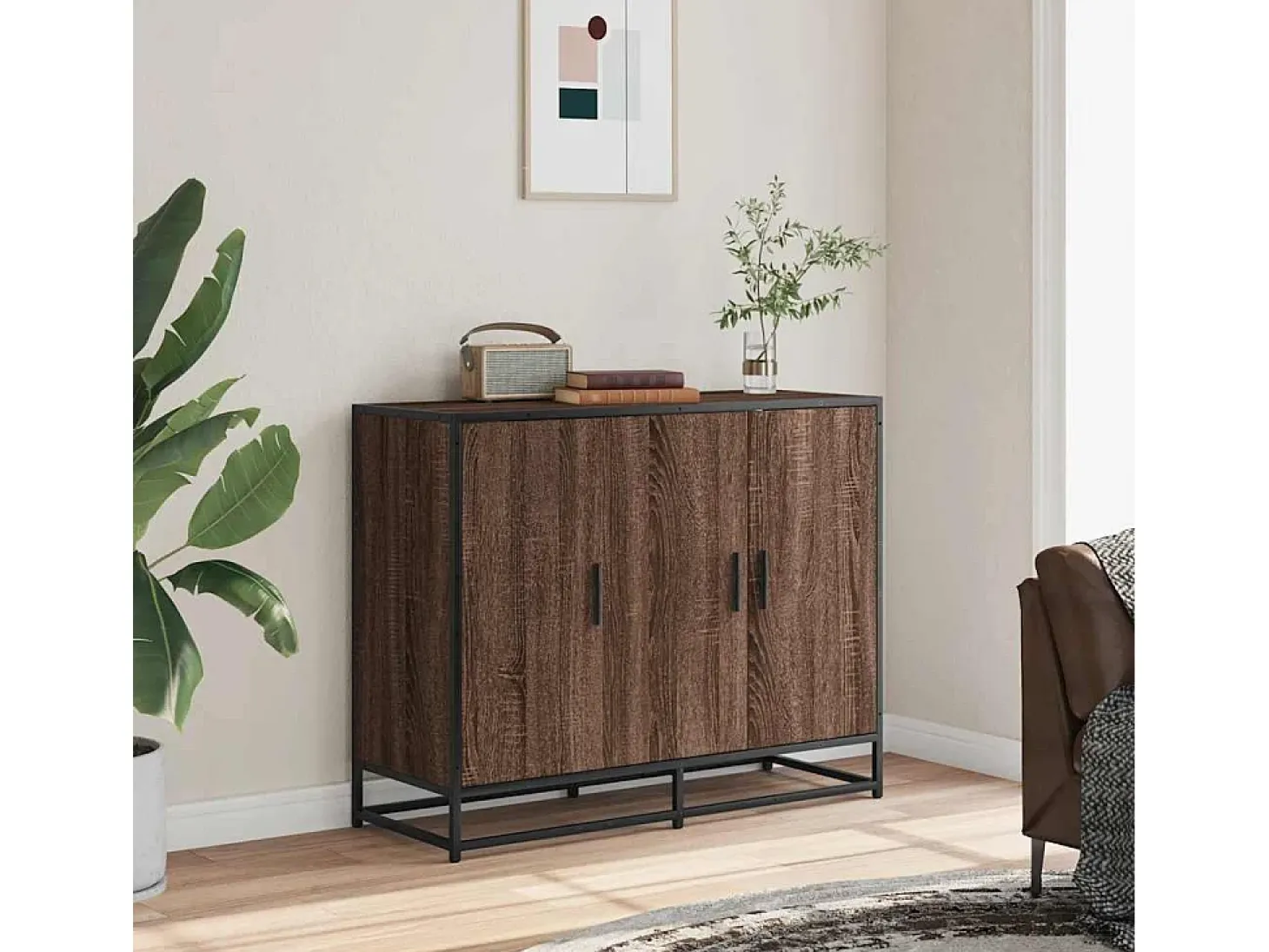 Aparador madera contrachapada marrón roble 94x35x76 cm