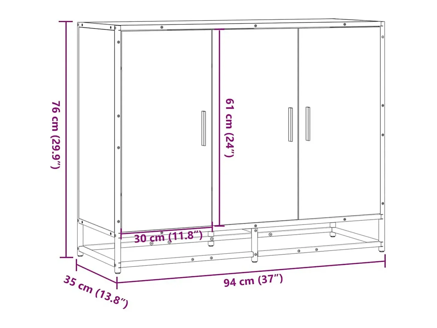 Aparador madera contrachapada marrón roble 94x35x76 cm