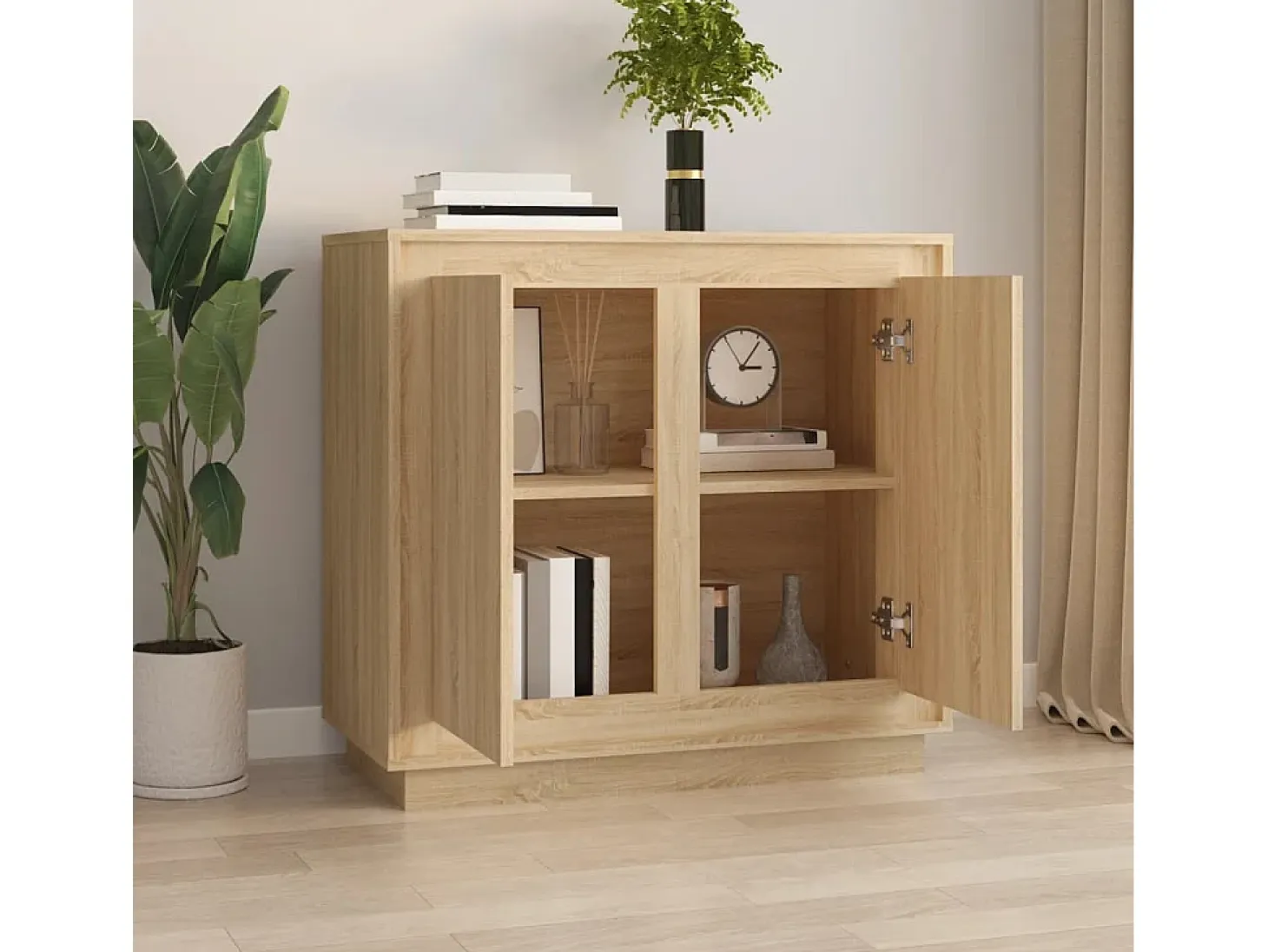 Aparador madera contrachapada color roble Sonoma 80x34x75 cm