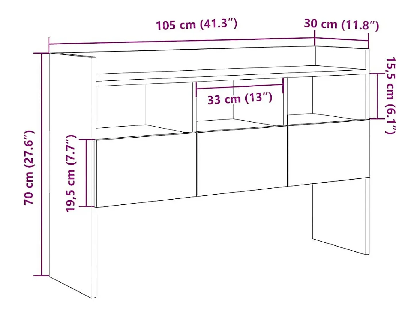 Aparador madera contrachapada roble artisian 105x30x70 cm