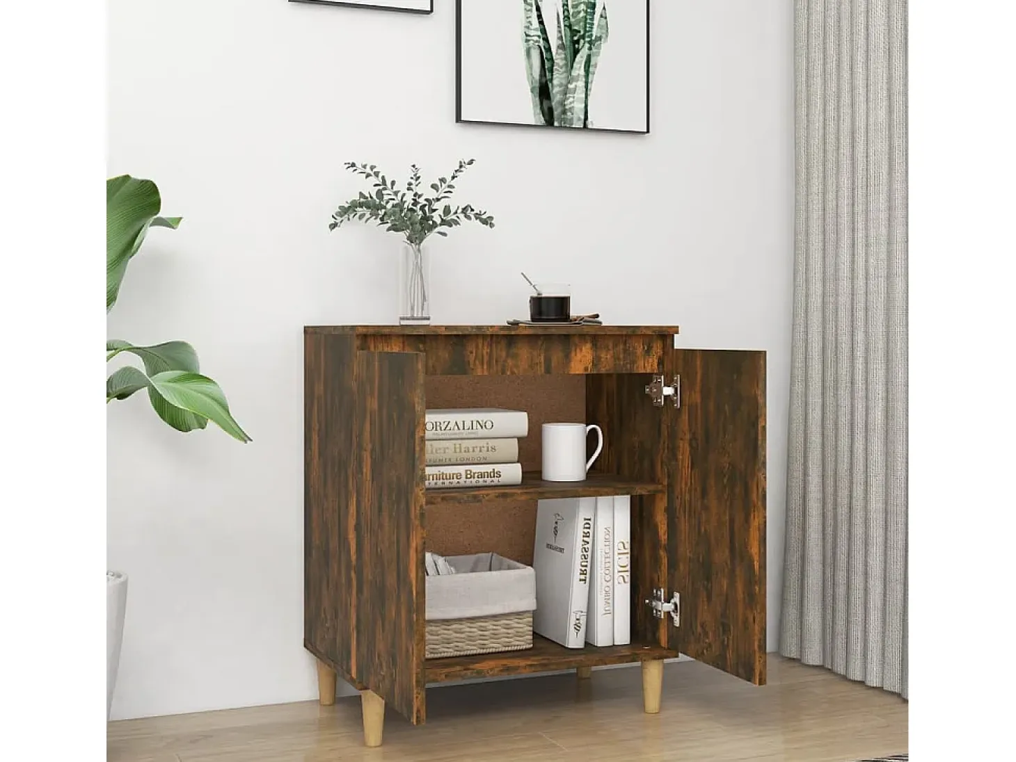 Aparador madera contrachapada color roble ahumado 60x35x70 cm