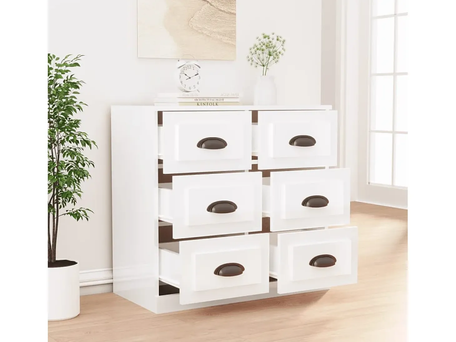 Aparador madera contrachapada blanco brillante 70x35,5x67,5 cm