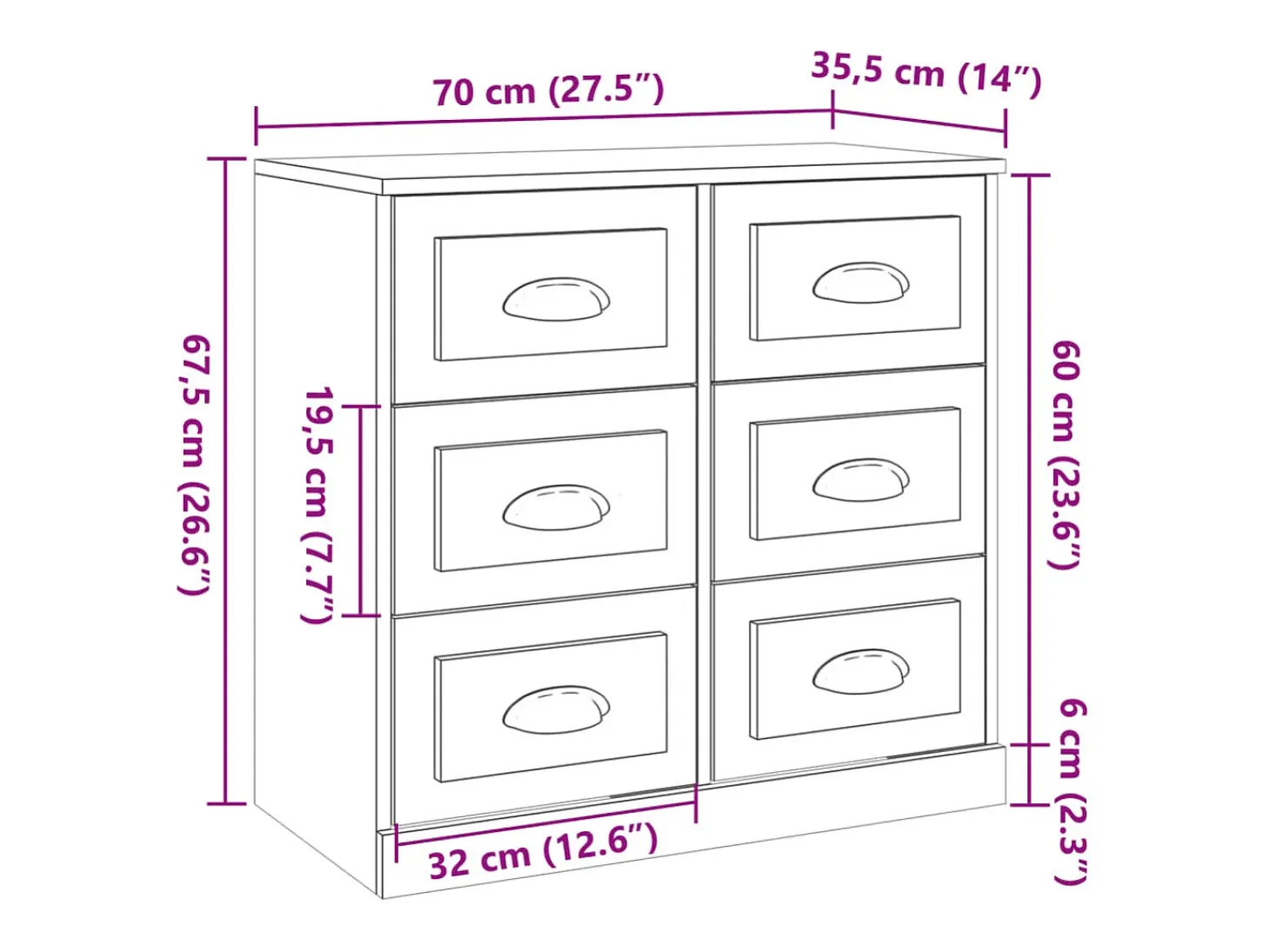 Aparador madera contrachapada blanco brillante 70x35,5x67,5 cm