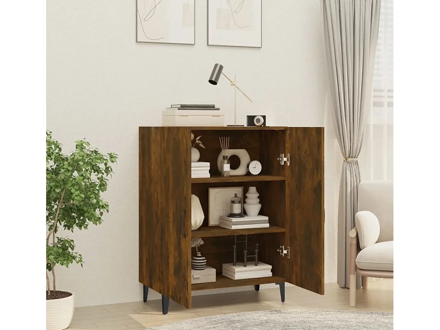 Aparador madera contrachapada color roble ahumado 70x34x90 cm