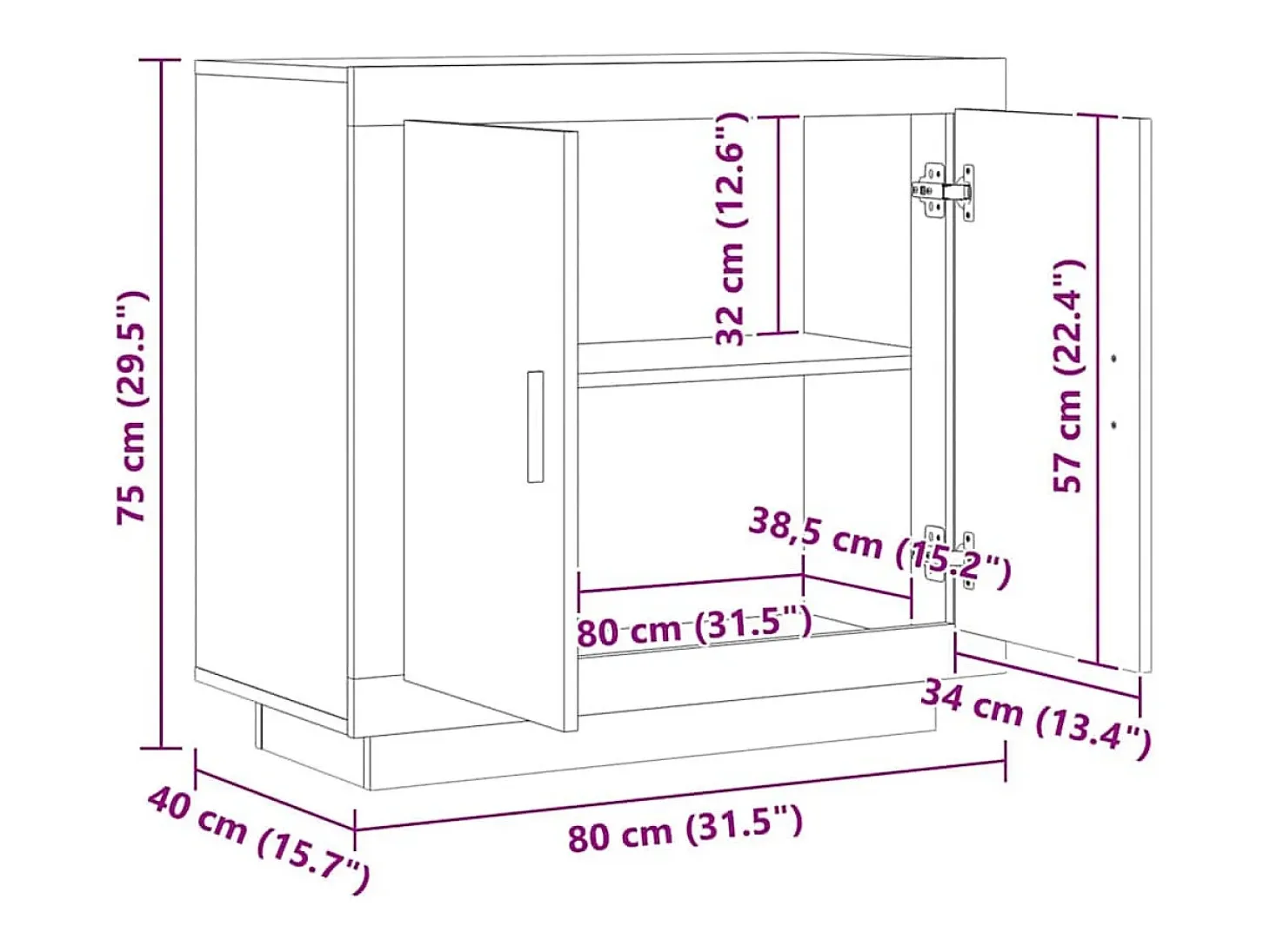Aparador madera contrachapada roble artisian 80x40x75 cm