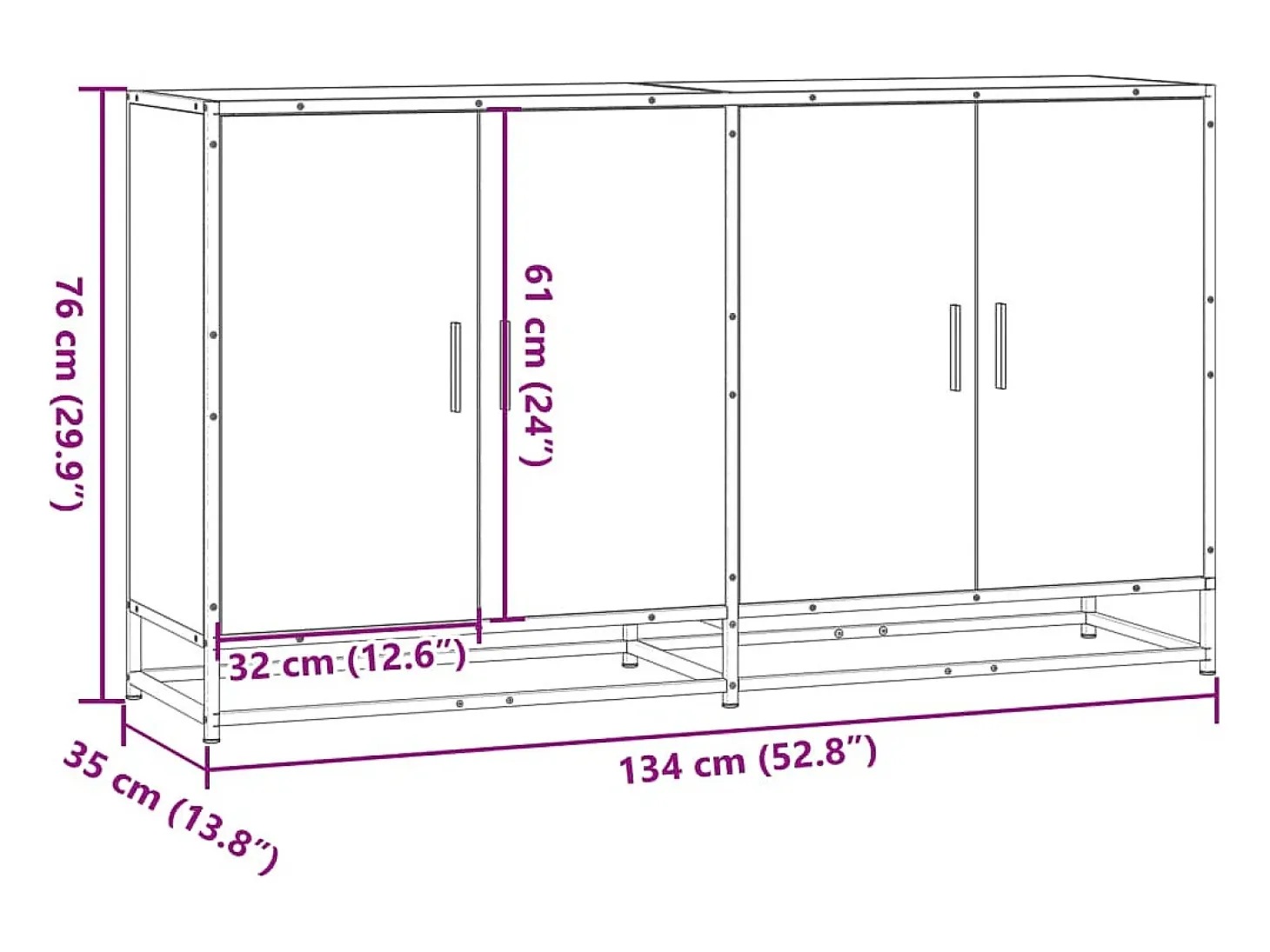 Aparador madera de ingeniería roble Sonoma 134x35x76 cm
