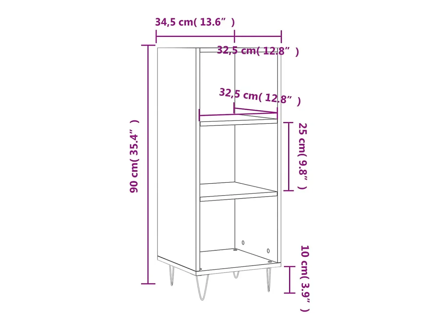 Aparador madera de ingeniería blanco brillante 34,5x32,5x90 cm